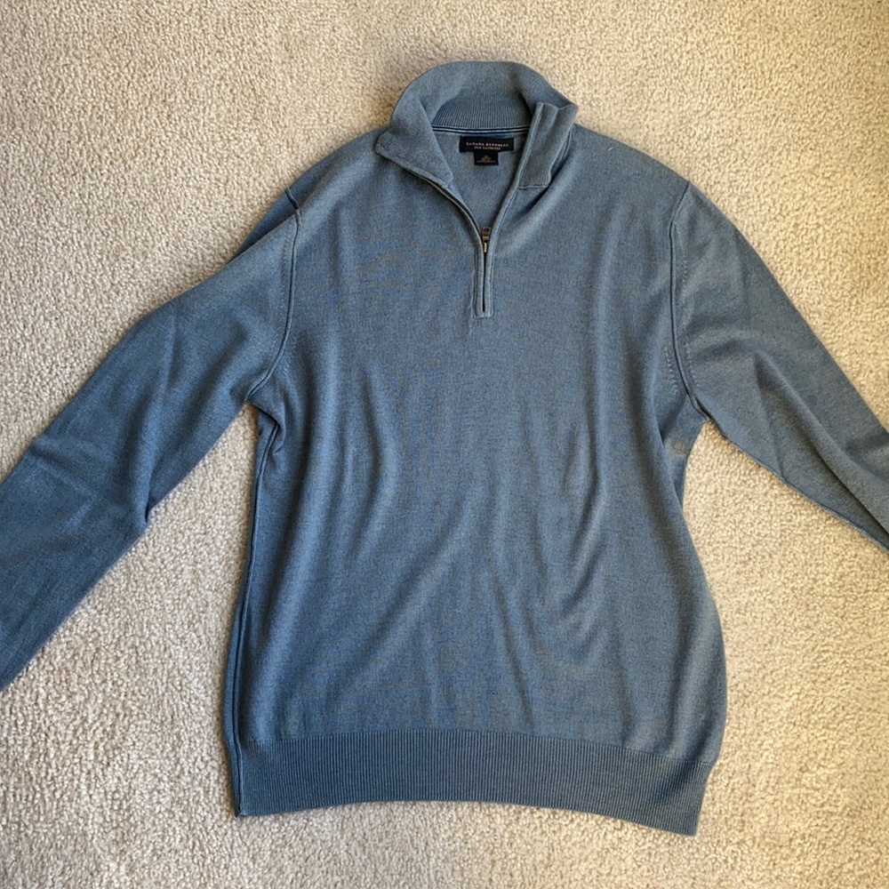 Banana Republic Light Blue Silk Cashmere Quarter-zip Size Medium
